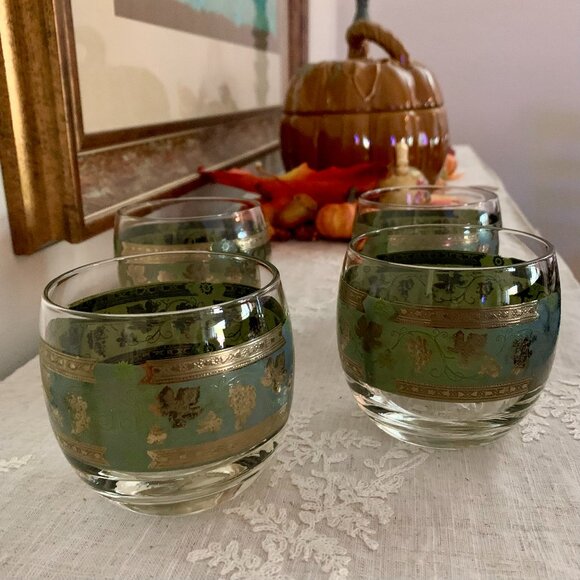 Vintage MCM 1950s Low Ball Cocktail Stemless Wine Roly Poly Glasses Set of 4 - Picture 2 of 4